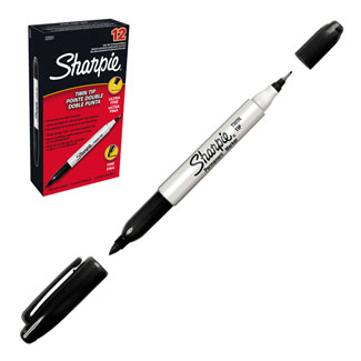 Sanford Sharpie Twin Tip Permanent Marker Black 12/Box (32001)