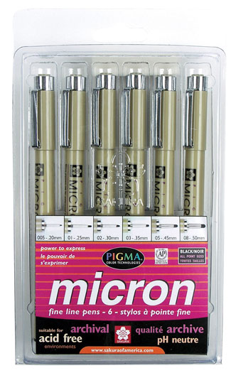 Sakura Pigma Micron 6 Pen Set Black Assorted Sizes (30062)
