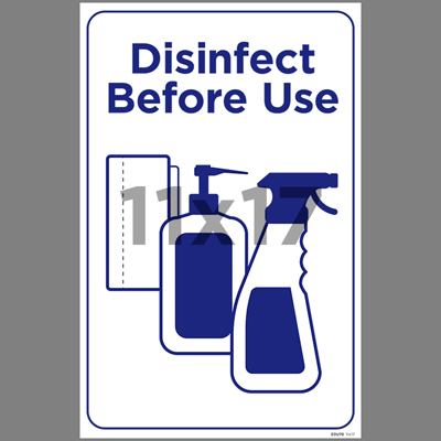 Blue Disinfect Before Use Indoor Window Decal English (EDU70)